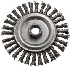 Anderson - 4-1/2" OD, 5/8-11 Arbor Hole, Knotted Steel Wheel Brush - 1/4" Face Width, 13/16" Trim Length, 0.02" Filament Diam, 12,500 RPM - Americas Industrial Supply