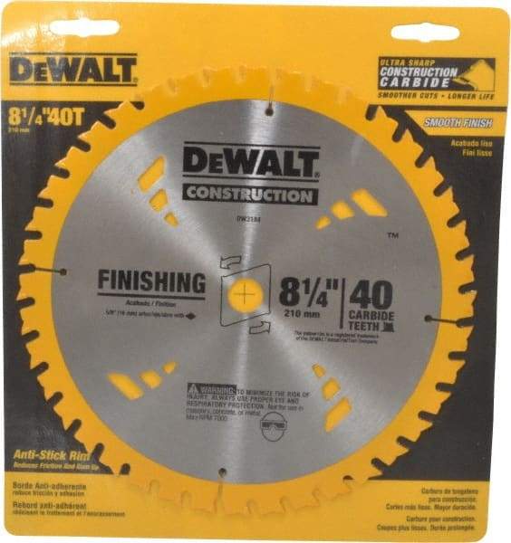 DeWALT - 8-1/4" Diam, 5/8" Arbor Hole Diam, 40 Tooth Wet & Dry Cut Saw Blade - Carbide-Tipped, General Purpose Action, Diamond Arbor - Americas Industrial Supply