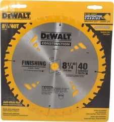 DeWALT - 8-1/4" Diam, 5/8" Arbor Hole Diam, 40 Tooth Wet & Dry Cut Saw Blade - Carbide-Tipped, General Purpose Action, Diamond Arbor - Americas Industrial Supply