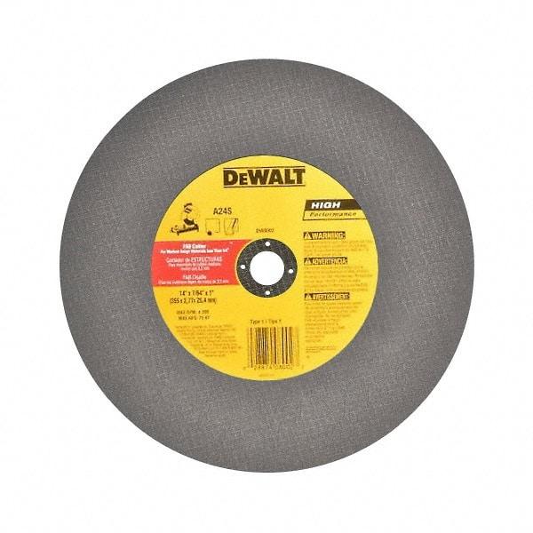 DeWALT - 14" Aluminum Oxide Cutoff Wheel - 7/64" Thick, 1" Arbor, 4,300 Max RPM, Use with Stationary Tools - Americas Industrial Supply