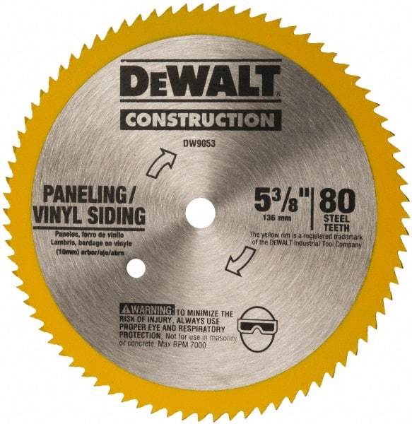 DeWALT - 5-3/8" Diam, 10mm Arbor Hole Diam, 80 Tooth Wet & Dry Cut Saw Blade - Steel, Standard Round Arbor - Americas Industrial Supply