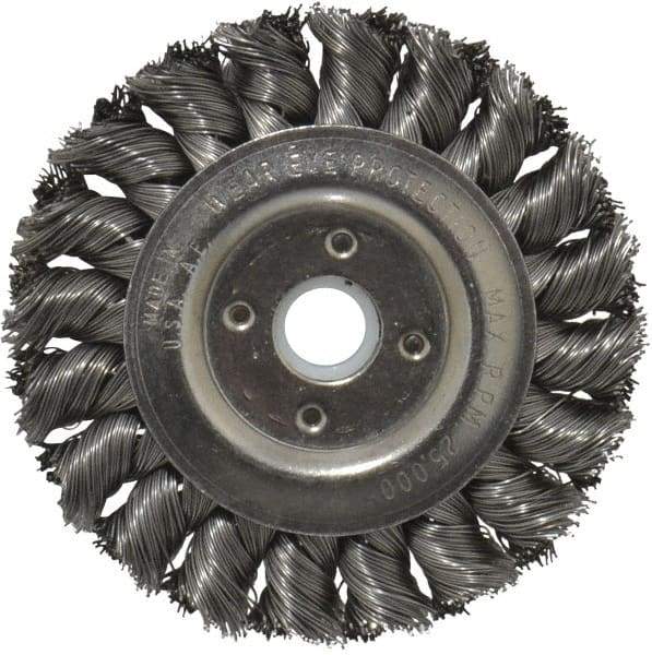 Anderson - 3" OD, 1/2" Arbor Hole, Knotted Steel Wheel Brush - 3/8" Face Width, 5/8" Trim Length, 0.014" Filament Diam, 25,000 RPM - Americas Industrial Supply