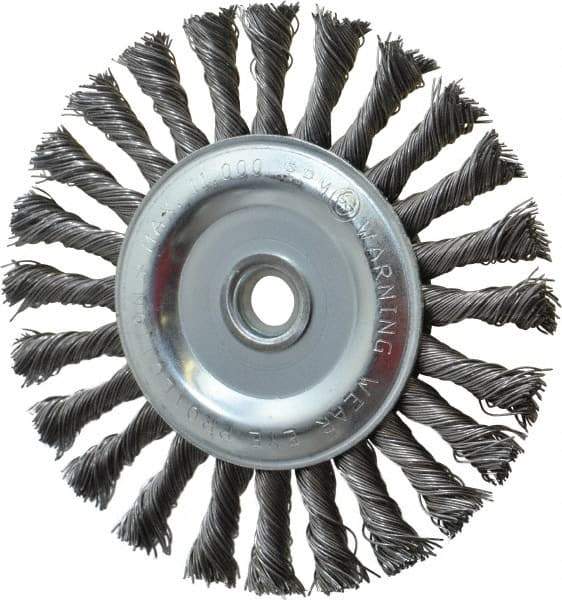 Anderson - 6" OD, 5/8" Arbor Hole, Knotted Steel Wheel Brush - 1/2" Face Width, 1-7/16" Trim Length, 0.025" Filament Diam, 9,000 RPM - Americas Industrial Supply