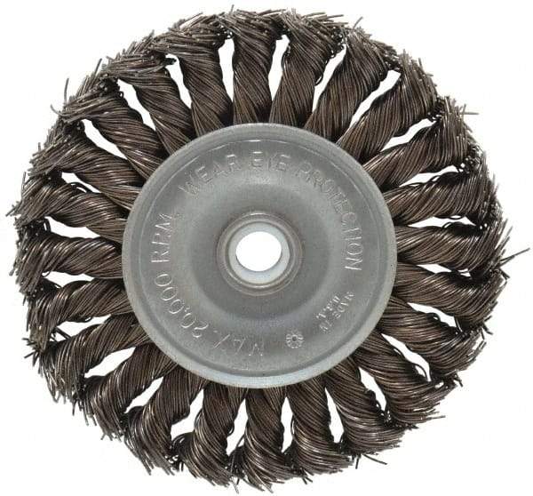 Anderson - 4" OD, 1/2" Arbor Hole, Knotted Steel Wheel Brush - 1/2" Face Width, 1" Trim Length, 0.02" Filament Diam, 20,000 RPM - Americas Industrial Supply