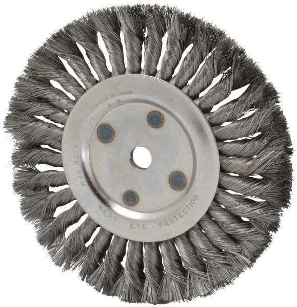 Anderson - 8" OD, 5/8" Arbor Hole, Knotted Steel Wheel Brush - 5/8" Face Width, 1-3/4" Trim Length, 0.0118" Filament Diam, 6,000 RPM - Americas Industrial Supply