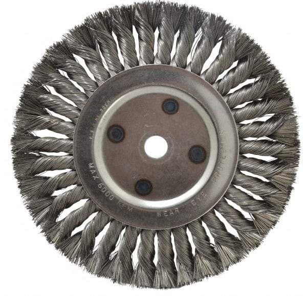 Anderson - 8" OD, 5/8" Arbor Hole, Knotted Steel Wheel Brush - 5/8" Face Width, 1-3/4" Trim Length, 0.016" Filament Diam, 6,000 RPM - Americas Industrial Supply