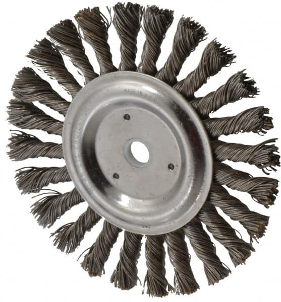 Anderson - 6" OD, 5/8" Arbor Hole, Knotted Steel Wheel Brush - 7/16" Face Width, 1-7/16" Trim Length, 0.025" Filament Diam, 9,000 RPM - Americas Industrial Supply