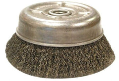 Anderson - 6" Diam, 5/8-11 Threaded Arbor, Stainless Steel Fill Cup Brush - 0.014 Wire Diam, 1-3/8" Trim Length, 6,600 Max RPM - Americas Industrial Supply