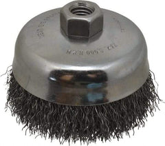 Anderson - 5" Diam, 5/8-11 Threaded Arbor, Steel Fill Cup Brush - 0.02 Wire Diam, 1-1/4" Trim Length, 9,000 Max RPM - Americas Industrial Supply