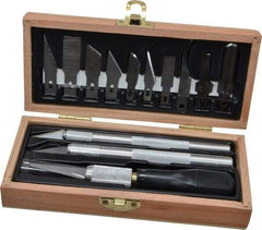 Excel - Hobby Knife Set - 12 Pieces, Includes Wooden Boxed Knife Set 3 Knives, 10 Blades - Americas Industrial Supply