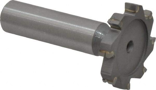 Made in USA - 1-1/4" Diam x 3/16" Face Width, Carbide-Tipped, 8 Teeth, Shank Connection Woodruff Keyseat Cutter - Uncoated, 2-3/16" OAL x 1/2" Shank, Straight Teeth, ANSI 610, Old Standard 19 - Americas Industrial Supply