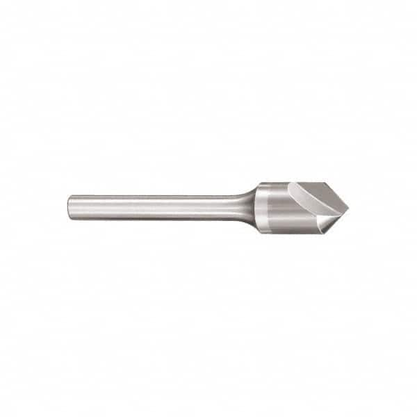 SGS - 1/8" Head Diam, 1/8" Shank Diam, 1 Flute 60° Solid Carbide Countersink - Bright Finish, 1-1/2" OAL, Single End, Straight Shank, Right Hand Cut - Americas Industrial Supply