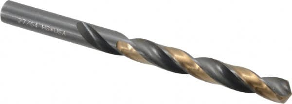 Michigan Drill - 27/64" 118° High Speed Steel Jobber Drill - Oxide/Gold Finish, Right Hand Cut, Spiral Flute, Straight Shank, 5-3/8" OAL, Split Point - Americas Industrial Supply
