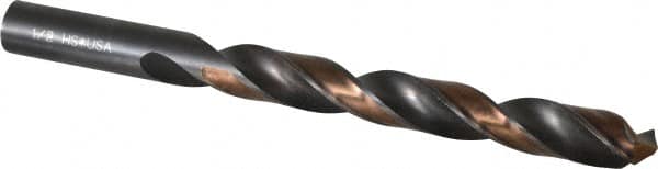 Michigan Drill - 1/2" 118° High Speed Steel Jobber Drill - Oxide/Gold Finish, Right Hand Cut, Spiral Flute, Straight Shank, 6" OAL, Split Point - Americas Industrial Supply