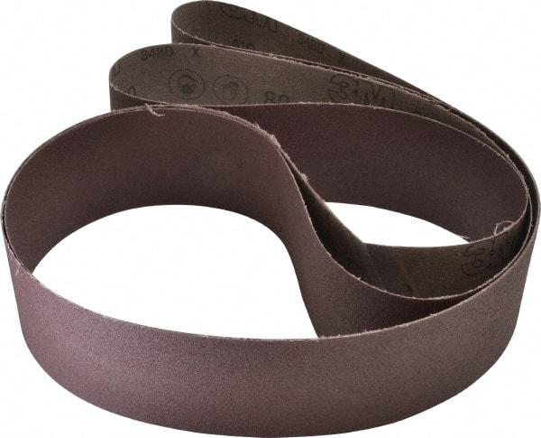 3M - 3" Wide x 120" OAL, 80 Grit, Aluminum Oxide Abrasive Belt - Aluminum Oxide, Medium, Coated, X Weighted Cloth Backing, Series 341D - Americas Industrial Supply