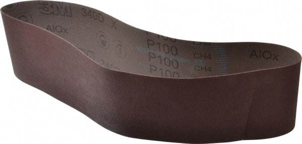3M - 4" Wide x 36" OAL, 100 Grit, Aluminum Oxide Abrasive Belt - Aluminum Oxide, Fine, Coated, X Weighted Cloth Backing, Series 340D - Americas Industrial Supply