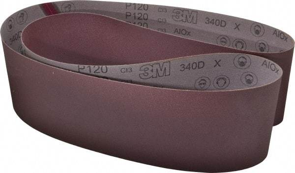 3M - 6" Wide x 89" OAL, 120 Grit, Aluminum Oxide Abrasive Belt - Aluminum Oxide, Fine, Coated, X Weighted Cloth Backing, Series 240D - Americas Industrial Supply