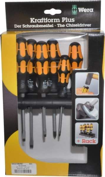 Wera - 6 Piece Phillips & Slotted Screwdriver Set - Round Shank, Ergonomic Handle, Bit Sizes: Philips #1 & #2 - Americas Industrial Supply