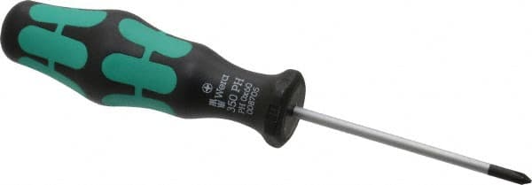 Wera - #0, 5-1/2" OAL, Standard Phillips Screwdriver - 2-3/8" Blade Length, Round Shank, Ergonomic Handle - Americas Industrial Supply