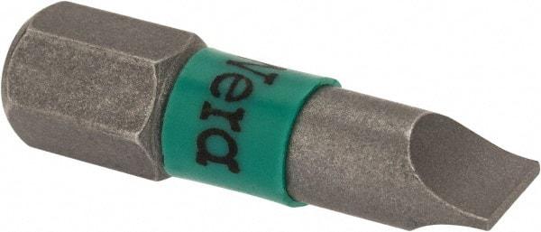 Wera - 0.216" Slotted Screwdriver Bit - 1/4" Hex Drive, 1" OAL - Americas Industrial Supply