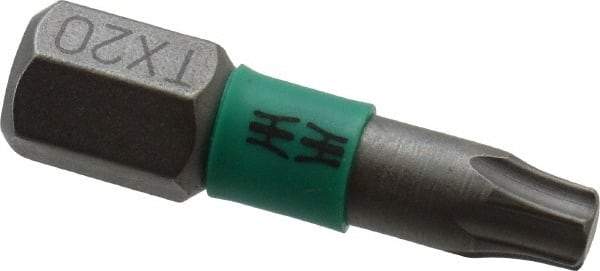 Wera - T20 Torx Bit - 1/4" Hex Drive, 1" OAL - Americas Industrial Supply