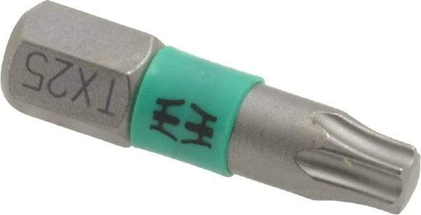 Wera - T25 Torx Bit - 1/4" Hex Drive, 1" OAL - Americas Industrial Supply