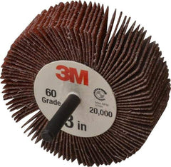 3M - 3" Diam x 1" Face Width, Medium Ceramic Alumina Coated Mounted Flap Wheel - 1/4" Shank Mount, 60 Grit, X Weighted Cloth Backing, 20,000 Max RPM - Americas Industrial Supply