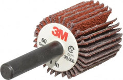 3M - 1" Diam x 1" Face Width, Medium Ceramic Alumina Coated Mounted Flap Wheel - 1/4" Shank Mount, 60 Grit, X Weighted Cloth Backing, 30,000 Max RPM - Americas Industrial Supply
