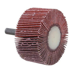 3M - 2" Diam x 1" Face Width, Fine Ceramic Alumina Coated Mounted Flap Wheel - 1/4" Shank Mount, 120 Grit, X Weighted Cloth Backing, 25,000 Max RPM - Americas Industrial Supply