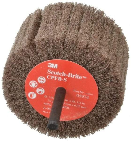 3M - 3" Diam x 1-3/4" Face Width, Medium Aluminum Oxide Nonwoven Mounted Flap Wheel - 1/4" Shank Mount, 8,500 Max RPM - Americas Industrial Supply