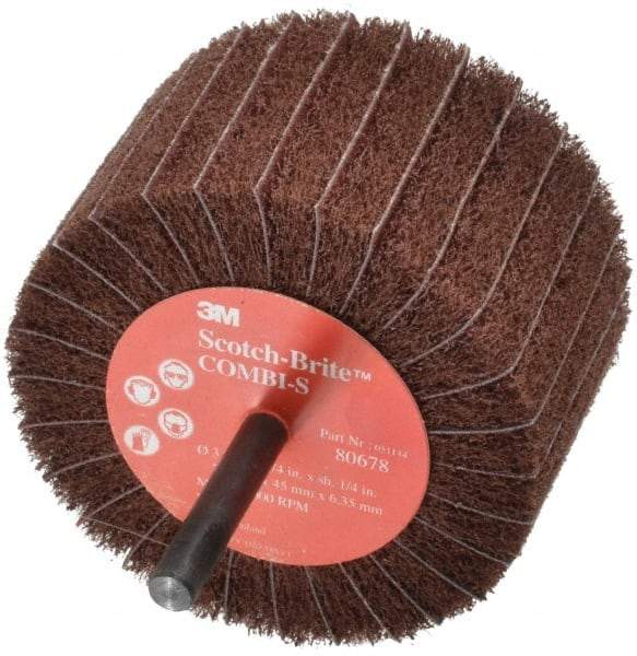 3M - 3" Diam x 1-3/4" Face Width, Fine Aluminum Oxide Coated Mounted Flap Wheel - 1/4" Shank Mount, 120 Grit, X Weighted Backing, 7,500 Max RPM - Americas Industrial Supply