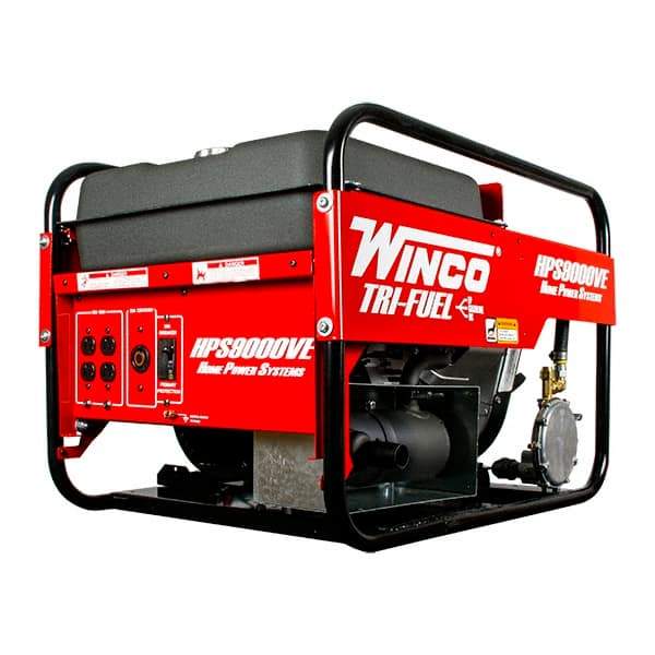 Winco Inc - 3-1/2 hr Full Load Time, 9 kW, Electric/Pull Start, Gasoline, Liquid Propane (LP) & Natural Gas Portable Power Generator - 7 Gal Tank, 32-3/4" Long x 22-1/2" Wide x 22" Deep, 480 cc Engine - Americas Industrial Supply