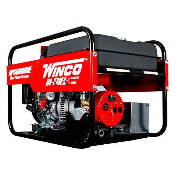 Winco Inc - 4-1/2 hr Full Load Time, 6 kW, Electric/Pull Start, Gasoline & Natural Gas Portable Power Generator - 7 Gal Tank, 32-3/4" Long x 22-1/2" Wide x 22" Deep, 389 cc Engine - Americas Industrial Supply