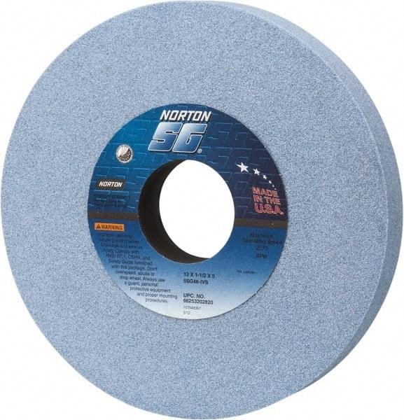 Norton - 12" Diam x 3" Hole x 1-1/2" Thick, I Hardness, 46 Grit Surface Grinding Wheel - Ceramic, Type 1, Coarse Grade, 2,070 Max RPM, Vitrified Bond, No Recess - Americas Industrial Supply