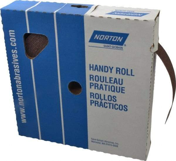 Norton - 1-1/2" x 50 Yd 80 Grit Aluminum Oxide Cloth Roll - Medium Grade, J Weighted Backing - Americas Industrial Supply
