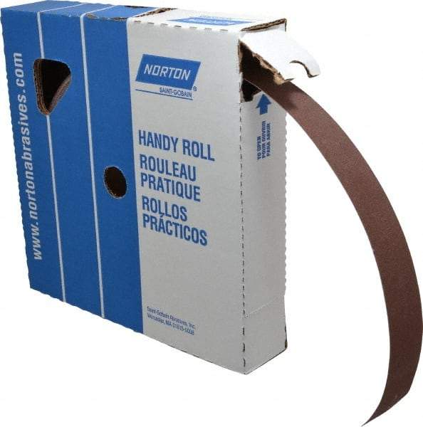 Norton - 1-1/2" x 50 Yd 120 Grit Aluminum Oxide Cloth Roll - Fine Grade, J Weighted Backing - Americas Industrial Supply