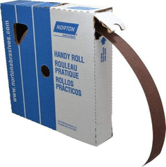 Norton - 1-1/2" x 50 Yd 120 Grit Aluminum Oxide Cloth Roll - Fine Grade, J Weighted Backing - Americas Industrial Supply