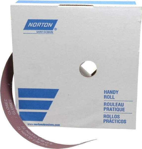 Norton - 1-1/2" x 50 Yd 400 Grit Aluminum Oxide Cloth Roll - Extra Fine Grade, J Weighted Backing - Americas Industrial Supply