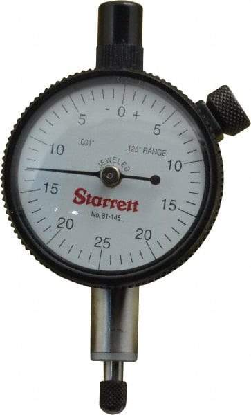 Starrett - 1/8" Range, 0-25-0 Dial Reading, 0.001" Graduation Dial Drop Indicator - 1-11/16" Dial, 0.05" Range per Revolution - Americas Industrial Supply