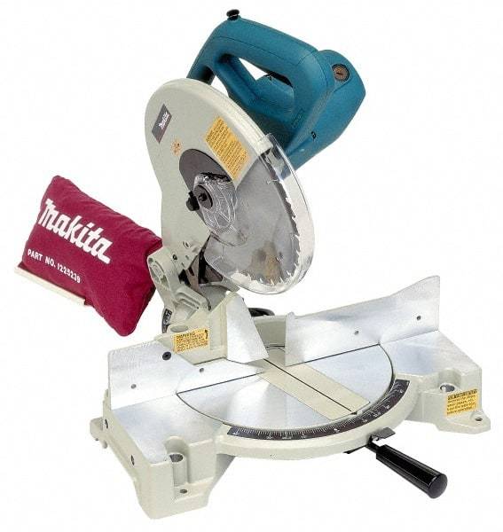 Makita - 15 Amp, 115 Volt, 4,600 RPM, 45° Left Single Bevel Miter Saw - 5/8" Arbor, 10" Blade Diam - Americas Industrial Supply