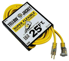 Southwire - 25', 12/3 Gauge/Conductors, Yellow Outdoor Extension Cord - 1 Receptacle, 15 Amps, 125 VAC, UL SJTW-A, NEMA 5-15P, 5-15R - Americas Industrial Supply