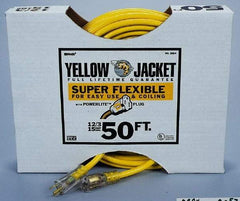 Southwire - 50', 12/3 Gauge/Conductors, Yellow Outdoor Extension Cord - 1 Receptacle, 15 Amps, 125 VAC, UL SJTW-A, NEMA 5-15P, 5-15R - Americas Industrial Supply