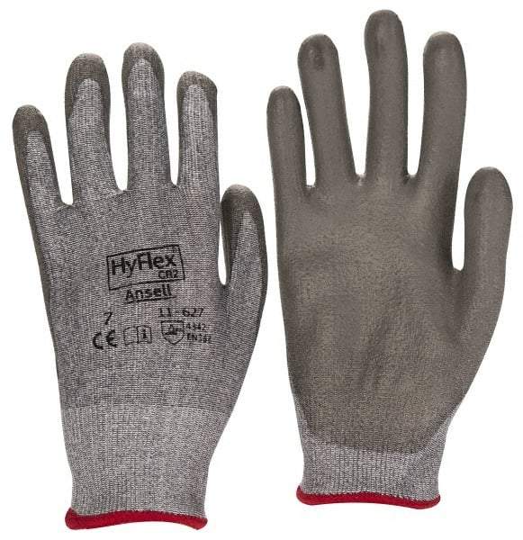 Ansell - Size S (7), ANSI Cut Lvl 2, Abrasion Lvl 6, Polyurethane Coated Cut Resistant Gloves - 8.5" Long, Palm & Fingers Coated, Dyneema/Lycra Lining, Knit Wrist, Gray/Gray, Paired - Americas Industrial Supply