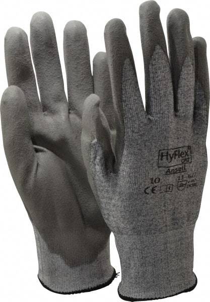 Ansell - Size XL (10), ANSI Cut Lvl 2, Abrasion Lvl 6, Polyurethane Coated Cut Resistant Gloves - 10.5" Long, Palm & Fingers Coated, Dyneema/Lycra Lining, Knit Wrist, Gray/Gray, Paired - Americas Industrial Supply