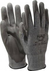 Ansell - Size XL (10), ANSI Cut Lvl 2, Abrasion Lvl 6, Polyurethane Coated Cut Resistant Gloves - 10.5" Long, Palm & Fingers Coated, Dyneema/Lycra Lining, Knit Wrist, Gray/Gray, Paired - Americas Industrial Supply