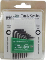 Wiha - 7 Piece T6 to T20 L-Key Short Arm Torx Key Set - T6, T7, T8, T9, T10, T15, T20 Torx Size - Americas Industrial Supply