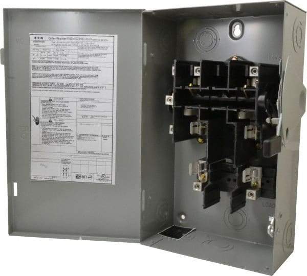 Eaton Cutler-Hammer - 60 Amp, 240 VAC, 2 Pole Fused Safety Switch - NEMA 1, 1 Phase, 3 to 10 hp at 240 VAC (Single Phase), 7-1/2 to 15 hp at 240 VAC (Triple Phase), DPST Contact Form - Americas Industrial Supply