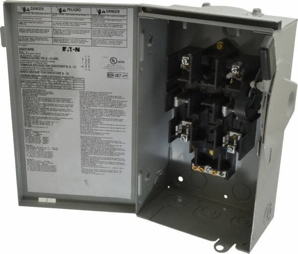 Eaton Cutler-Hammer - 30 Amp, 240 VAC, 2 Pole Fused Safety Switch - NEMA 3R, 3 Phase, 1-1/2 to 3 hp at 240 VAC (Single Phase), 3 to 7-1/2 hp at 240 VAC (Triple Phase), DPST Contact Form - Americas Industrial Supply