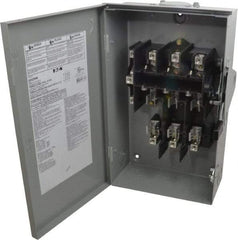 Eaton Cutler-Hammer - 60 Amp, 240 VAC, 3 Pole Fused Safety Switch - NEMA 3R, 3 Phase, 3 to 10 hp at 240 VAC (Single Phase), 7-1/2 to 15 hp at 240 VAC (Triple Phase), 3PST Contact Form - Americas Industrial Supply