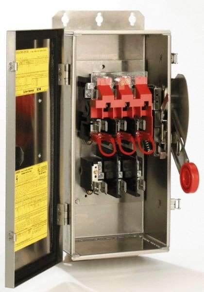 Eaton Cutler-Hammer - 100 Amp, 250 VDC, 480-600 VAC, 3 Pole Fused Safety Switch - NEMA 3R, 3 Phase, 30 hp at 480 VAC, 40 hp at 600 VAC (Single Phase), 60 hp at 480 VAC, 75 hp at 600 VAC (Triple Phase), 3PST Contact Form - Americas Industrial Supply